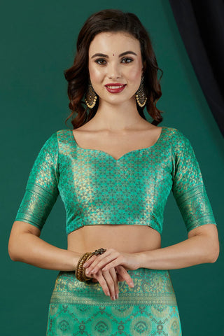 Sea Green And Gold-Toned Kanjeevaram Saree_Kumari Sarees