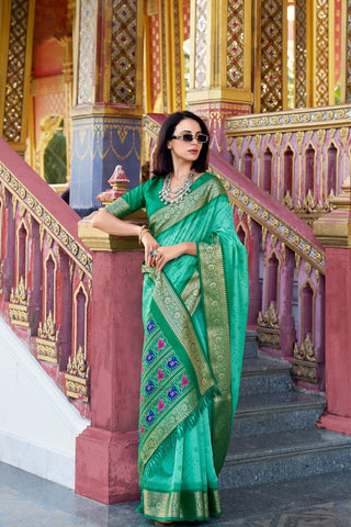 Sea Green Tusser Handloom Silk Saree_Kumari Sarees