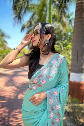 SEA GREEN SIMMER SILK SAREE