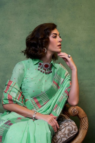 Sea Green Spun Handloom Weaving Silk Saree