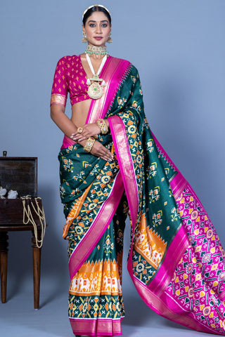 Sea Green & Red Silk With Luxury Print And Glory Finish Saree_Kumari Sarees