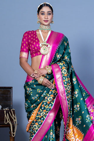 Sea Green & Red Silk With Luxury Print And Glory Finish Saree_Kumari Sarees