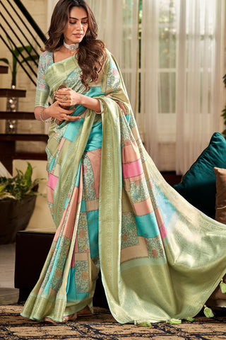 Sea Green Silk Digital Print Saree