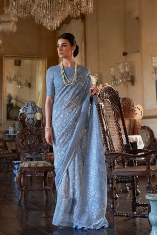 Sky Blue Banarasi Patola Silk Saree