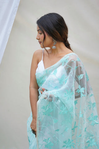 Sky Blue Organza Silk Saree