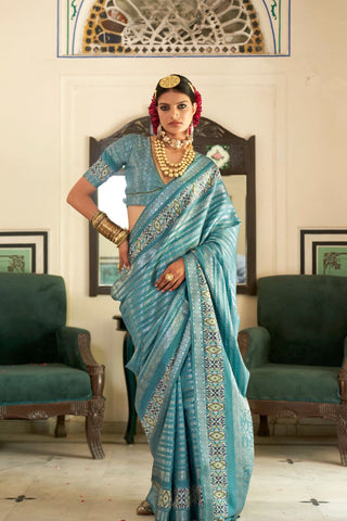 Sky Blue Soft Silk Digital Print Saree