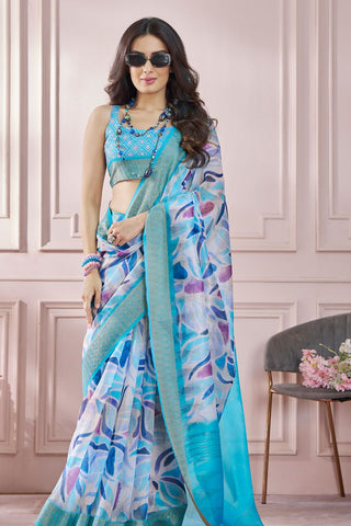 Sky Blue Soft Zari Based Modal Silk Saree