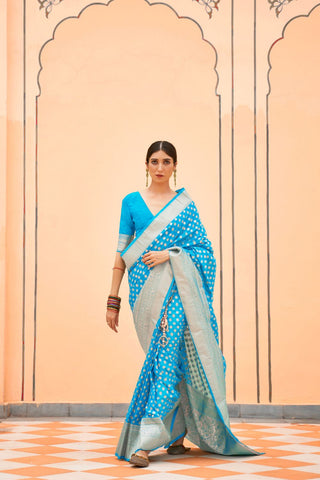 SKY BLUE NYLON HADNLOOM WEAVING SAREES