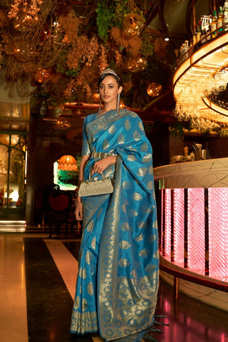 SKY BLUE HANDLOOM WEAVING SILK SAREE