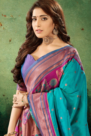 SKY BLUE SOFT PESHWAI PAITHANI SILK