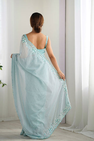 Sky Blue Georgette Silk Saree