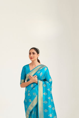 SKY BLUE KANJEEVARAM HANDLOOM WEAVING SILK SAREE