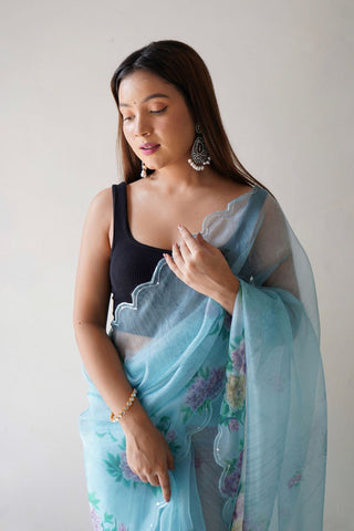 Sky Blue Organza Silk Saree