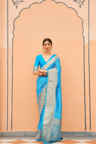 SKY BLUE NYLON HADNLOOM WEAVING SAREES