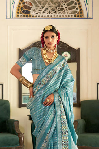 Sky Blue Soft Silk Digital Print Saree