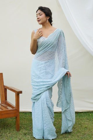 SKY BLUE GEORGETTE SILK SAREE