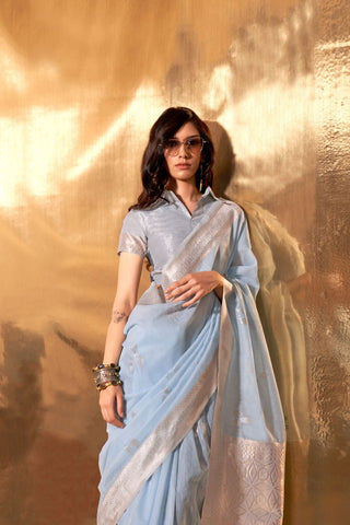 SKY BLUE HANDWOVEN LINEN SAREES