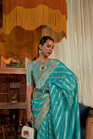 SKY BLUE TWO - TONE MEENAKARI WEAVING ORGANZA SAREE