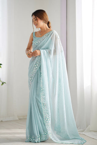 Sky Blue Georgette Silk Saree