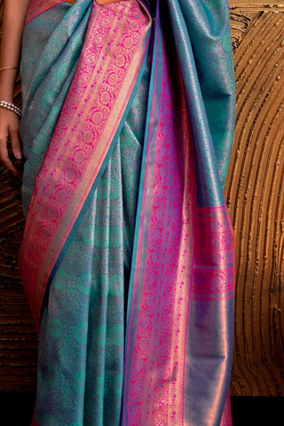 SKY BLUE HANDLOOM WEAVING SILK SAREE