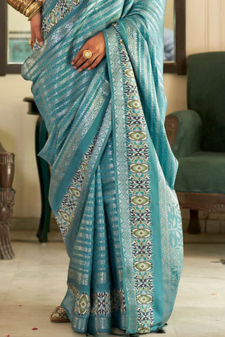 Sky Blue Soft Silk Digital Print Saree