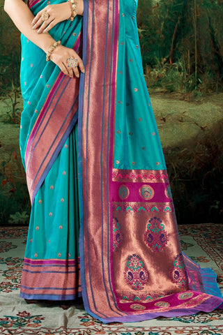 SKY BLUE SOFT PESHWAI PAITHANI SILK