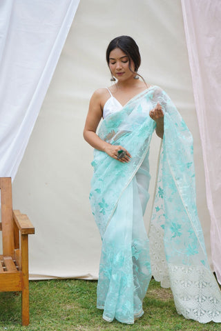 Sky Blue Organza Silk Saree