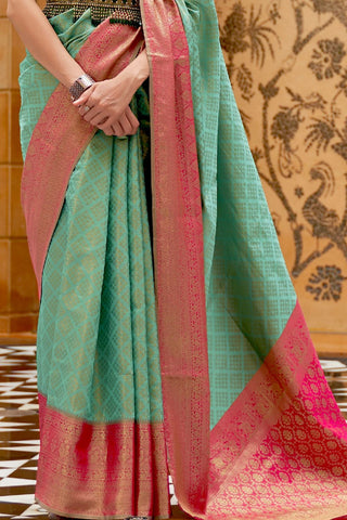 SKY BLUE HANDLOOM WEAVING SILK SAREE