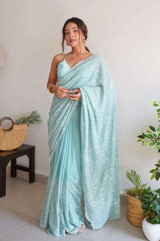 SKY BLUE GEORGETTE SILK SAREE