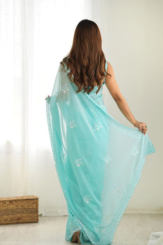 Sky Blue Georgette Silk Saree_Kumari Sarees