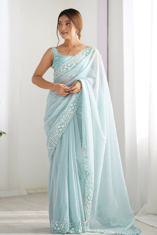 Sky Blue Georgette Silk Saree