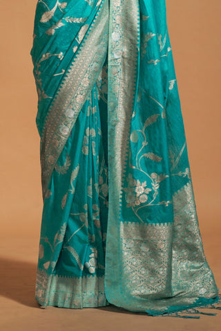 Sky Blue Pure Georgette Handloom Weaving Silk Saree