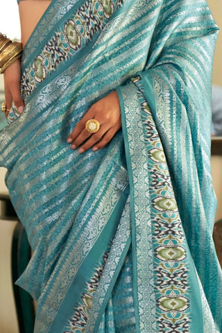 Sky Blue Soft Silk Digital Print Saree