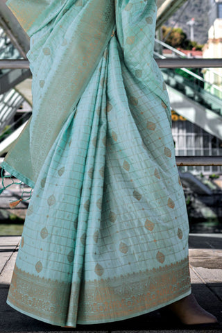 Sky Blue Katan Silk Handloom Weaving Saree