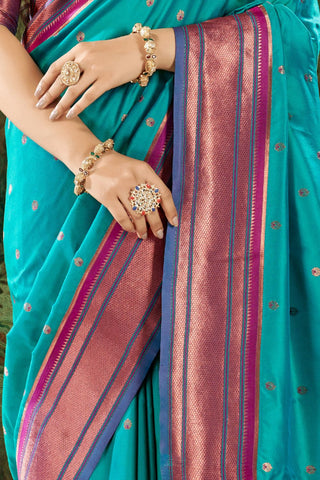 SKY BLUE SOFT PESHWAI PAITHANI SILK