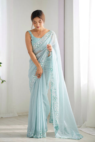 Sky Blue Georgette Silk Saree