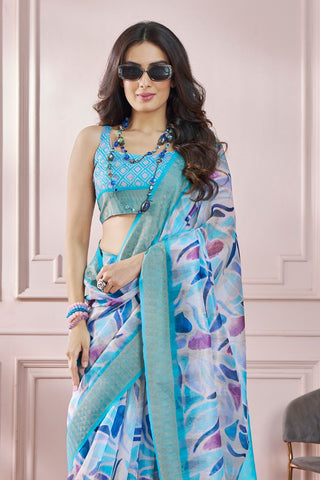 Sky Blue Soft Zari Based Modal Silk Saree