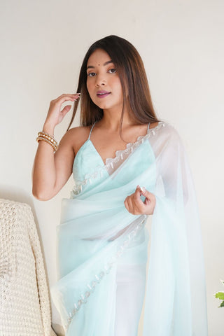 SKY BLUE ORGANZA SILK SAREE