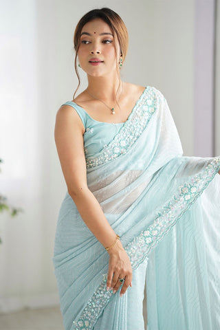 Sky Blue Georgette Silk Saree_Kumari Sarees