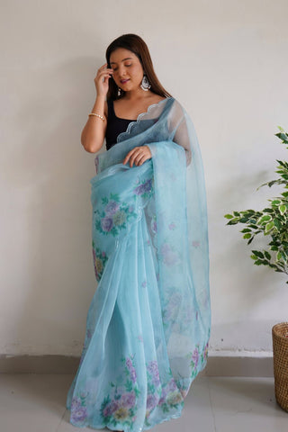 Sky Blue Organza Silk Saree