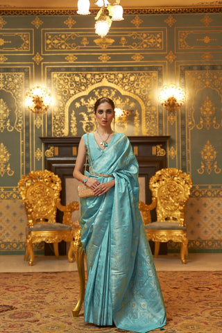 Sky Blue Kanjeevaram Handloom Silk Saree