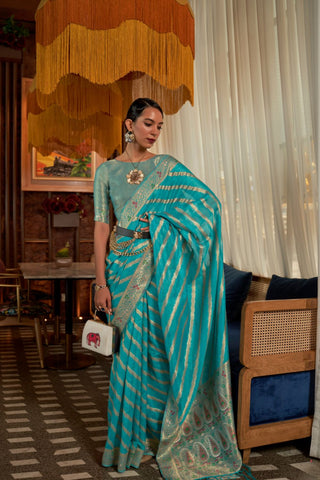 SKY BLUE TWO - TONE MEENAKARI WEAVING ORGANZA SAREE