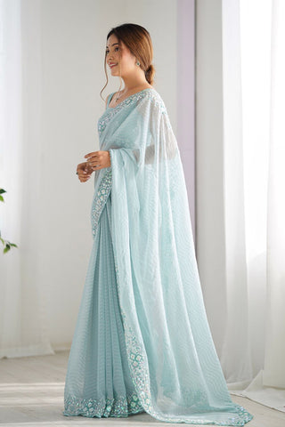Sky Blue Georgette Silk Saree