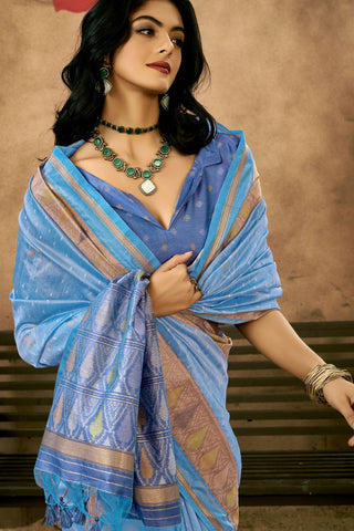 Sky Blue Patola Handloom Weaving Silk Saree_Kumari Sarees