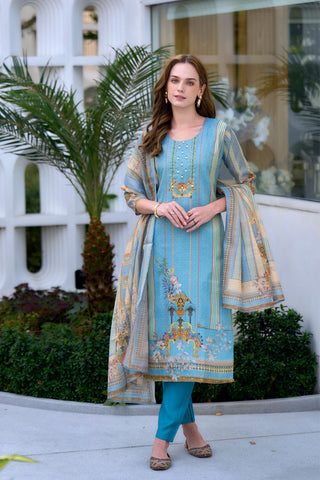 Sky Blue Vatican Silk Blend With Embroidery Kurta Set_Kumari Sarees