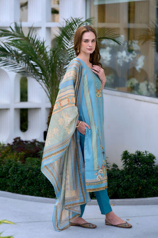 Sky Blue Vatican Silk Blend With Embroidery Kurta Set_Kumari Sarees