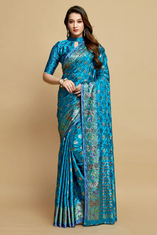 Sky Blue Jacquard Printed Saree