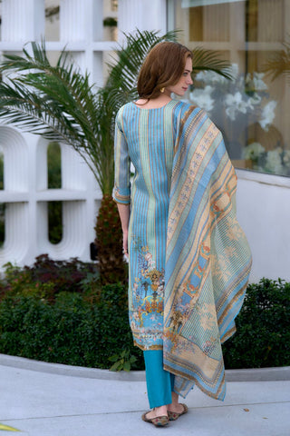 Sky Blue Vatican Silk Blend With Embroidery Kurta Set_Kumari Sarees