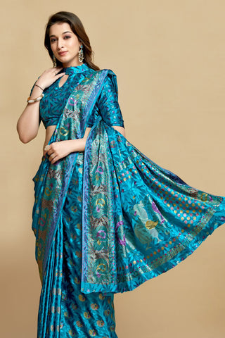 Sky Blue Jacquard Printed Saree