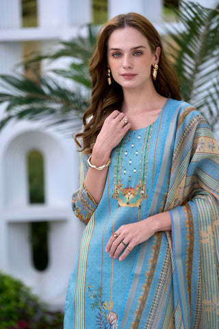 Sky Blue Vatican Silk Blend With Embroidery Kurta Set_Kumari Sarees